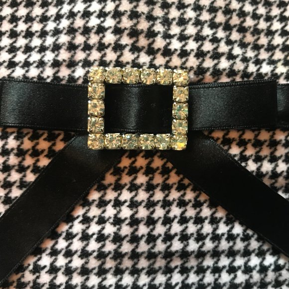 Gymboree Houndstooth Dress Rhinestone Belt Pleated Trim Vintage 100% Cotton - Picture 2 of 2